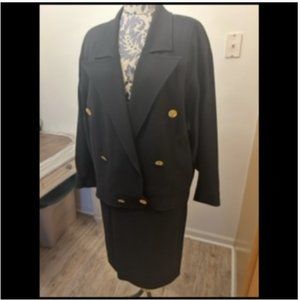 Authentic Vintage Chanel black 2 piece wool suit jacket and skirt size 8